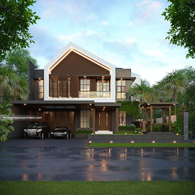 Desain Tampak Depan 2 Rumah Modern 2 Lantai Bapak GLB di Jawa Timur