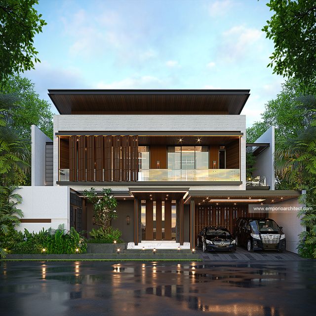 Desain Tampak Depan Rumah Modern 2 Lantai Bapak EWN di Solo (Surakarta)