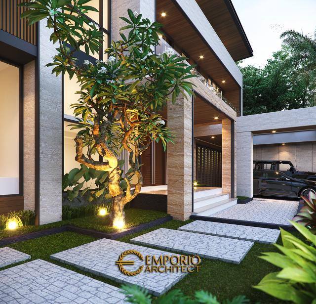 Desain Tampak Detail Depan Rumah Modern 2 Lantai Bapak Fachmy di Bandung, Jawa Barat