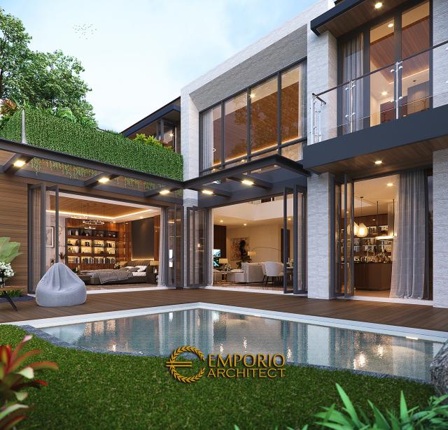 Desain Tampak Detail Belakang Rumah Modern 2 Lantai Bapak Fachmy di Bandung, Jawa Barat