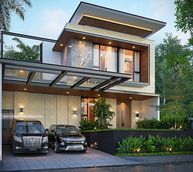 Desain Tampak Depan Rumah Modern 2 Lantai Bapak SVN di Jambi