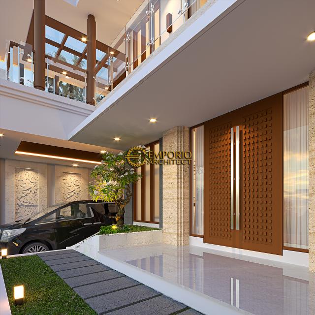 Desain Tampak Detail Depan Rumah Modern 2 Lantai Ibu Yhanie di Makassar, Sulawesi Selatan