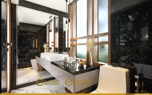 Desain Powder Room Rumah Modern 2 Lantai Ibu Kristina di Semarang, Jawa Tengah