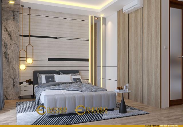 Desain Kamar Tidur 1 Rumah Modern 2 Lantai Ibu Kristina di Semarang, Jawa Tengah