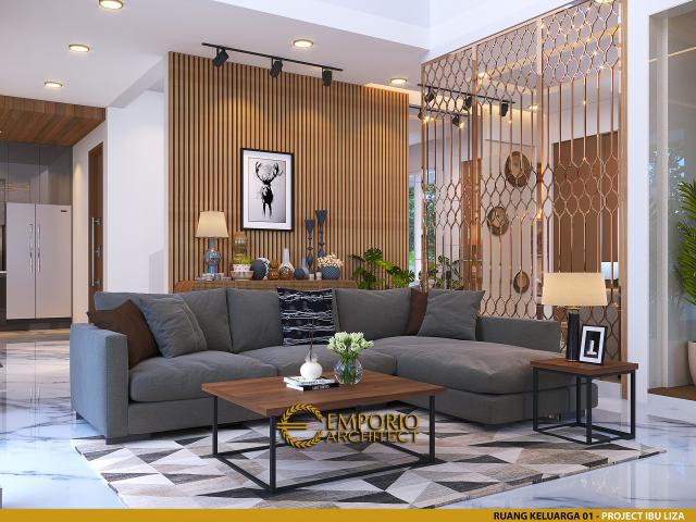 Desain Ruang Keluarga 1 Rumah Modern 2 Lantai Ibu Liza di Batam