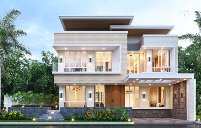 Desain Tampak Depan 2 Rumah Modern 2 Lantai Ibu Liza di Batam