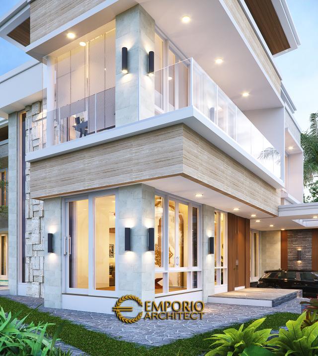 Desain Tampak Detail Depan Rumah Modern 2 Lantai Ibu Liza di Batam