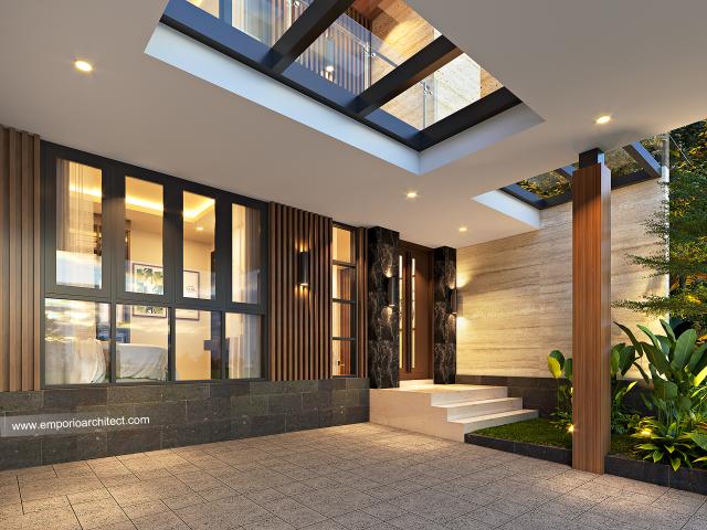 Desain Tampak Detail Depan Rumah Modern 2 Lantai Bapak Hendri di Jambi