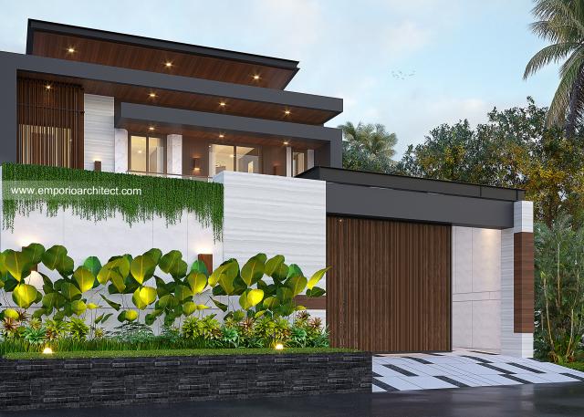 Desain Tampak Depan Dengan Pagar Rumah Modern 2 Lantai Ibu Linda di Yogyakarta