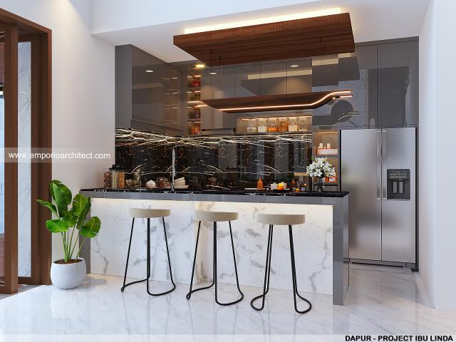 Desain Dapur Rumah Modern 2 Lantai Ibu Linda di Yogyakarta