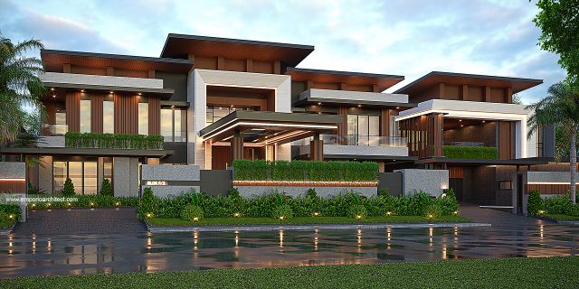 Desain Tampak Depan Dengan Pagar Rumah Modern 2 Lantai Bapak ADN di Makassar