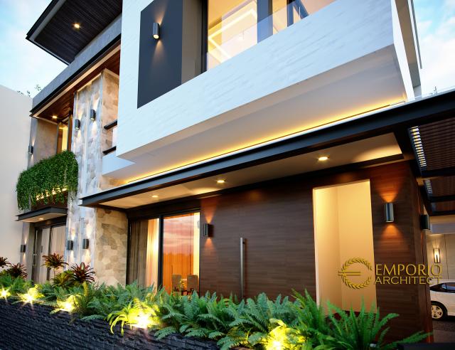 Desain Tampak Detail Depan Rumah Modern 2 Lantai Bapak Sotejo di Serpong, Tangerang Selatan