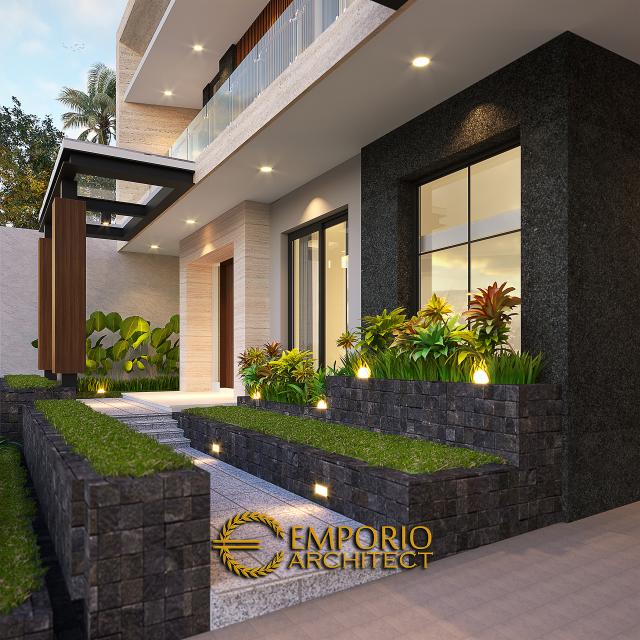 Desain Tampak Detail Depan Rumah Modern 2 Lantai Mr. I di Cianjur, Jawa Barat