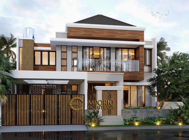 Desain Tampak Depan Dengan Pagar Rumah Modern 2 Lantai Bapak Hermanto di Bogor, Jawa Barat