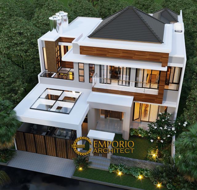 Desain Master Plan Tampak Depan Rumah Modern 2 Lantai Bapak Hermanto di Bogor, Jawa Barat