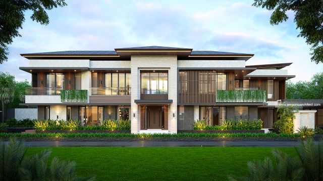 Desain Tampak Depan Rumah Modern 2 Lantai Ibu A di Badung, Bali