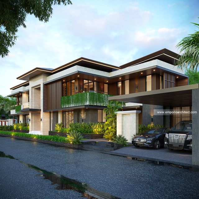 Desain Tampak Depan 2 Rumah Modern 2 Lantai Ibu A di Badung, Bali