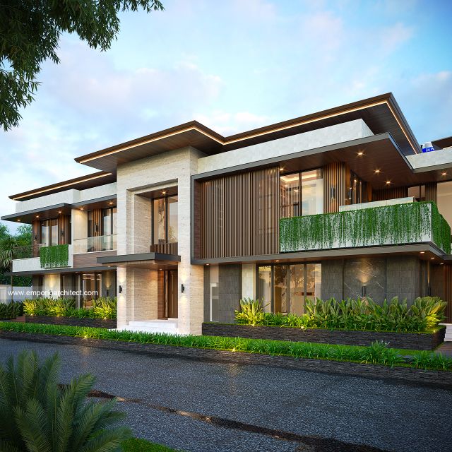 Desain Tampak Depan 3 Rumah Modern 2 Lantai Ibu A di Badung, Bali