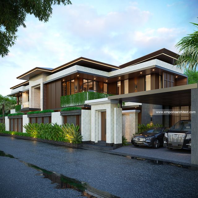 Desain Tampak Depan Dengan Pagar Rumah Modern 2 Lantai Ibu A di Badung, Bali