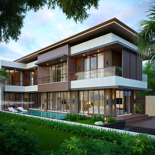 Desain Tampak Belakang Rumah Modern 2 Lantai Ibu A di Badung, Bali