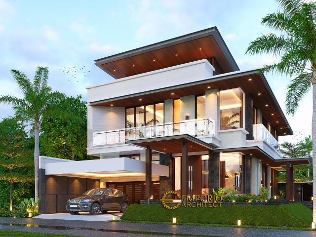 Desain Rumah Modern 2 Lantai Bapak Pandita di Karawang, Jawa Barat - Tampak Depan