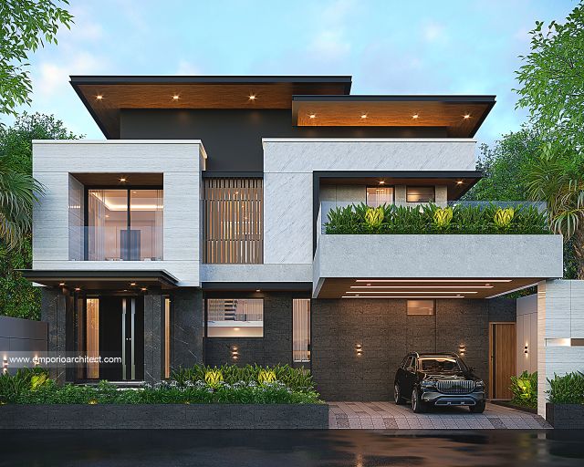 Desain Tampak Depan Rumah Modern 2 Lantai Bapak GLN di Denpasar, Bali