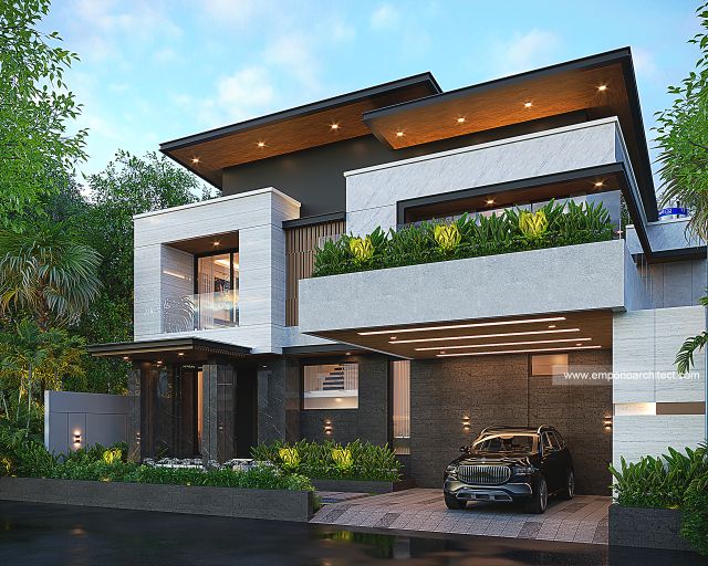 Desain Tampak Depan 2 Rumah Modern 2 Lantai Bapak GLN di Denpasar, Bali