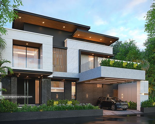 Desain Tampak Depan 3 Rumah Modern 2 Lantai Bapak GLN di Denpasar, Bali