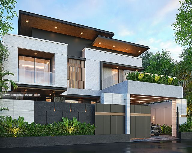 Desain Tampak Depan Dengan Pagar Rumah Modern 2 Lantai Bapak GLN di Denpasar, Bali