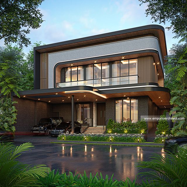 Desain Tampak Depan 2 Rumah Modern 2 Lantai Bapak KRN di Gading Serpong, Tangerang