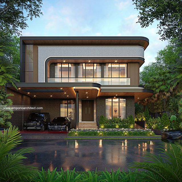 Desain Tampak Depan 4 Rumah Modern 2 Lantai Bapak KRN di Gading Serpong, Tangerang