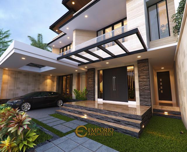 Desain Tampak Detail Depan Rumah Modern 2 Lantai Ibu Khadijah di Makassar, Sulawesi Selatan