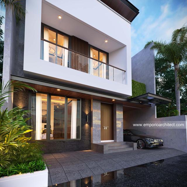 Desain Tampak Detail Depan Rumah Modern 2 Lantai Ibu FLA di Jakarta Barat