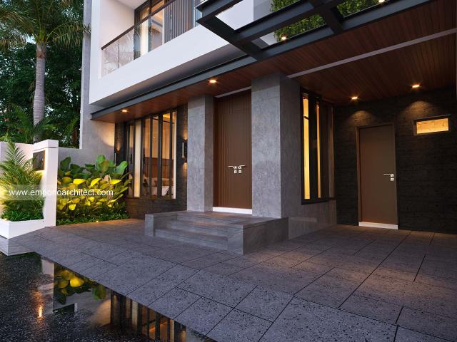 Desain Tampak Detail Depan 2 Rumah Modern 2 Lantai Ibu FLA di Jakarta Barat