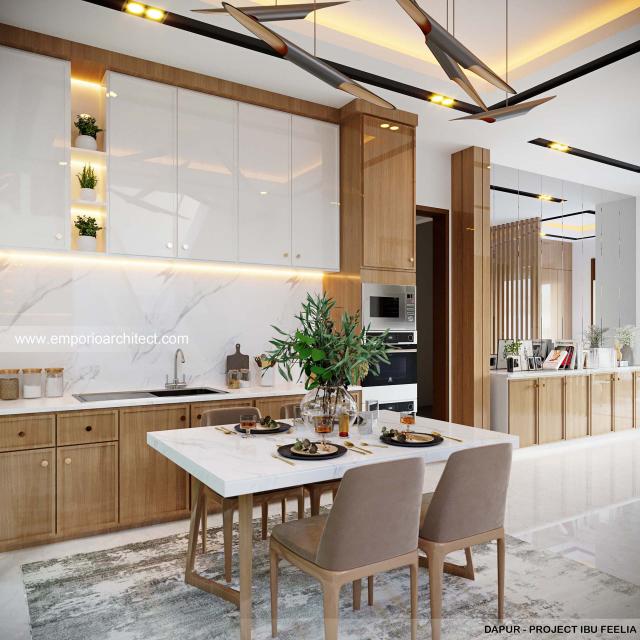 Desain Dapur Rumah Modern 2 Lantai Ibu FLA di Jakarta Barat