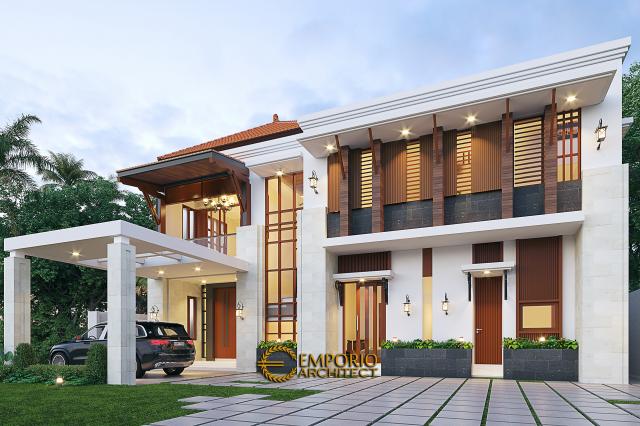 Desain Rumah Villa Bali Modern 2 Lantai Ibu Dini di Yogyakarta - Tampak Depan