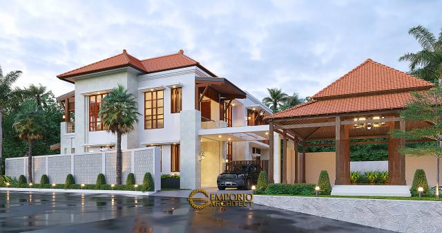 Desain Tampak Depan Dengan Pagar Rumah Villa Bali Modern 2 Lantai Ibu Dini di Yogyakarta