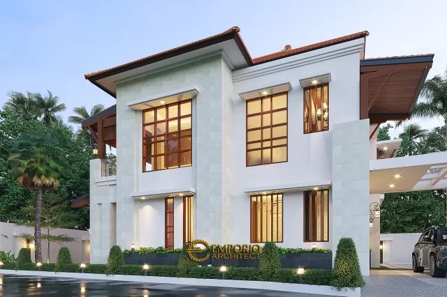 Desain Tampak Samping Rumah Villa Bali Modern 2 Lantai Ibu Dini di Yogyakarta