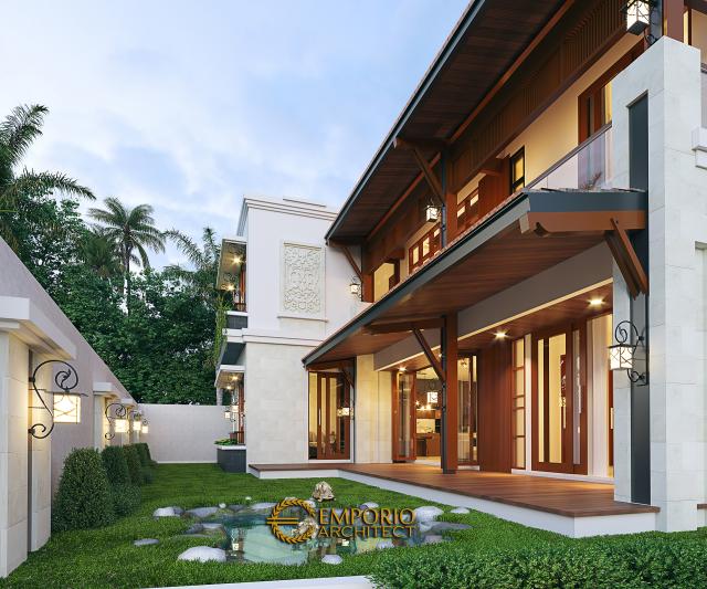 Desain Tampak Detail Belakang Rumah Villa Bali Modern 2 Lantai Ibu Dini di Yogyakarta