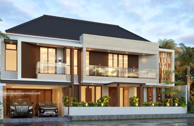 Desain Rumah Modern 2 Lantai Ibu Yoice dan Bapak Yoppy di Cirebon - Tampak Depan