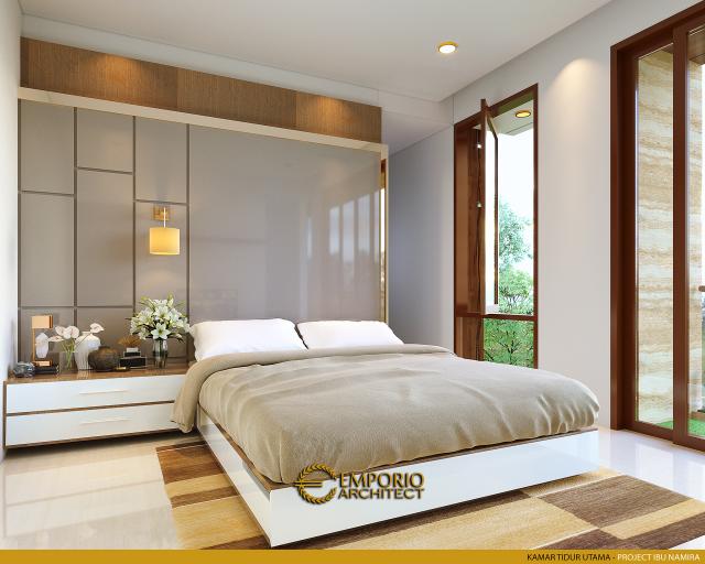 Desain Kamar Tidur Utama Rumah Modern 2 Lantai Ibu Namira di Jakarta Timur