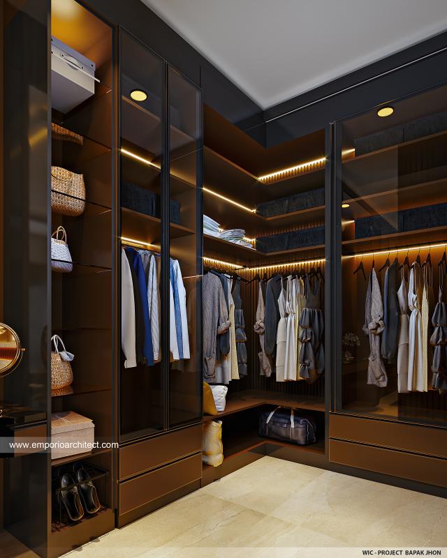 Desain Walk In Closet Rumah Modern 2 Lantai Bapak JHN di Surabaya