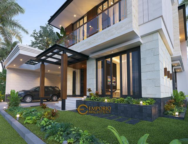 Desain Tampak Detail Depan Rumah Modern 2 Lantai Ibu Margaretha di Jayapura, Papua