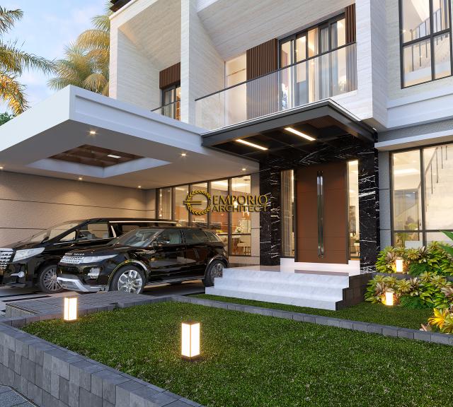 Desain Tampak Detail Depan Rumah Modern 2 Lantai Ibu Ika di Batu, Jawa Timur