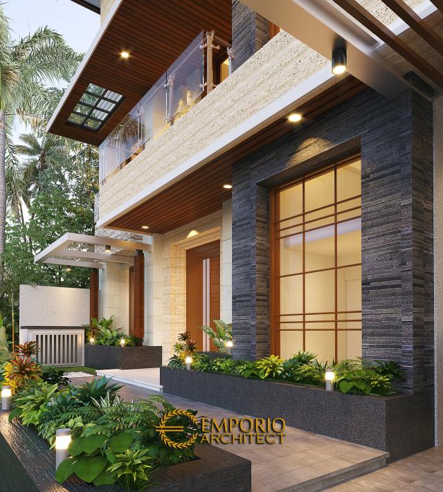 Desain Tampak Detail Depan Rumah Modern 2 Lantai Ibu Nana di Karawang, Jawa Barat