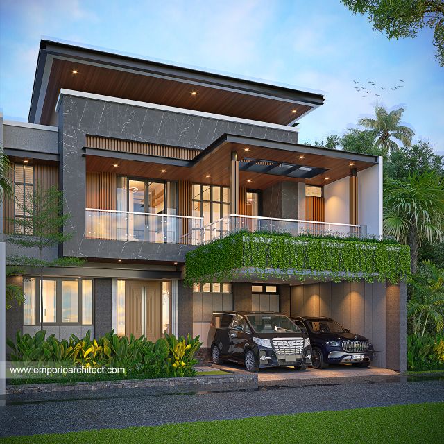 Desain Tampak Depan Rumah Modern 2 Lantai Ibu SLN di Denpasar, Bali