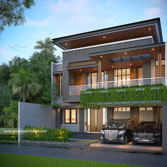 Desain Tampak Depan 2 Rumah Modern 2 Lantai Ibu SLN di Denpasar, Bali