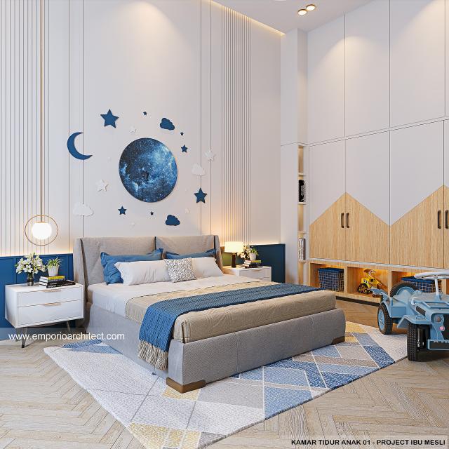 Desain Kamar Tidur Anak 1 Rumah Modern 2 Lantai Ibu MLI di PIK, Jakarta Utara