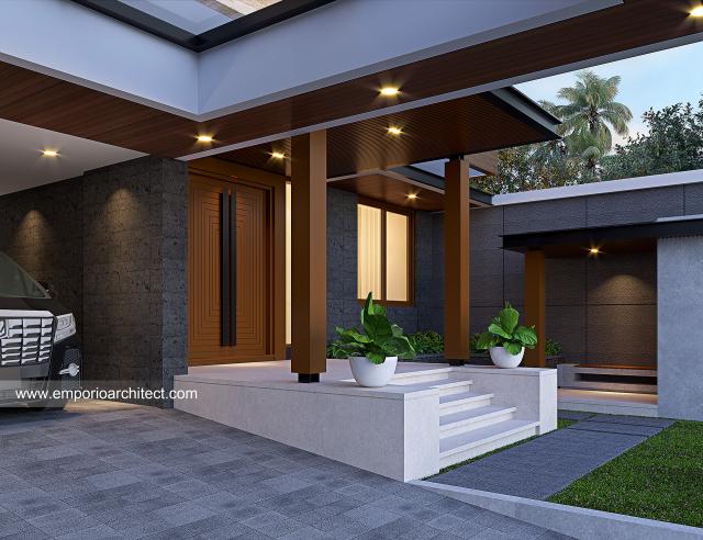 Desain Tampak Detail Depan Rumah Modern 2 Lantai Ibu MLI di PIK, Jakarta Utara