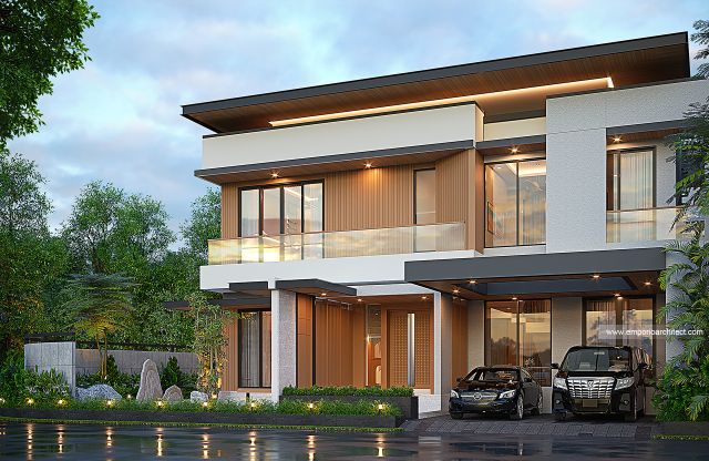 Desain Tampak Depan Rumah Modern 2 Lantai Bapak SDK di Palembang